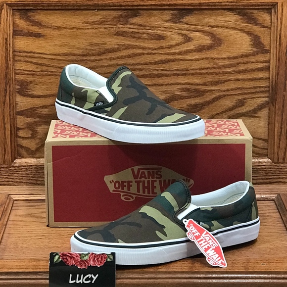 woodland camo slip on vans